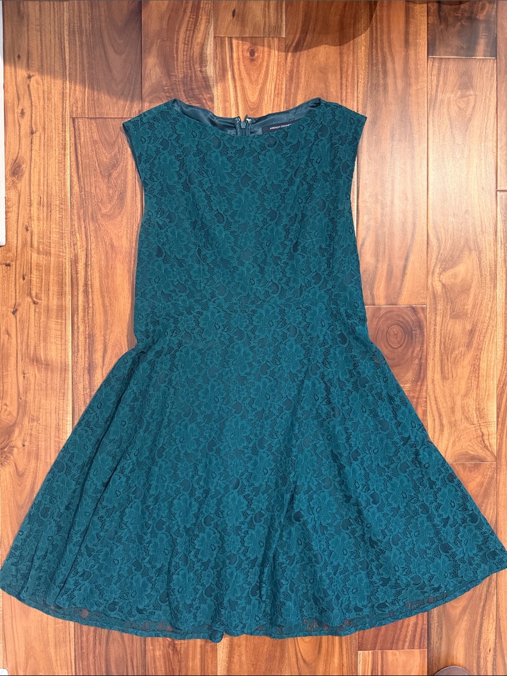 French Connection Teal Lace Fit & Flare Mini Dress, size 10
